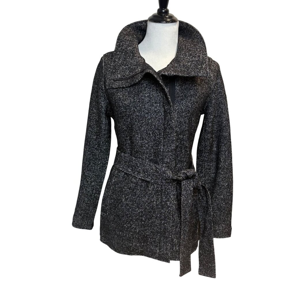 Ann Taylor Jacket Women's‎ Small Petite Gray Wool Blend Belted-Waist Full Zip